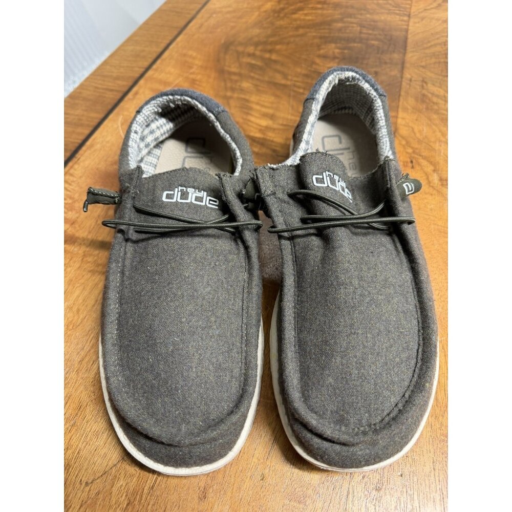 Hey Dude Men’s 13 Olive Wool Collection Wally Halo Slip-On Shoes Dark Green